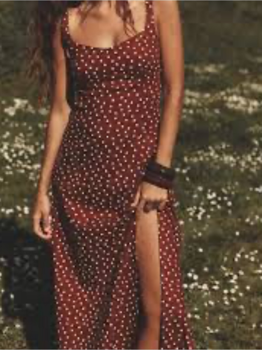 Zara Rust Red Polka Dot Spaghetti-Strap Maxi Dress XL